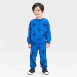 Grayson Mini 2T Boys Toddler Blue Lightning Bolt Sweatshirt Pants Set